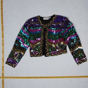 VTG Laurence Kazar Jacket Petite Small Sequin Beaded Pearl 100% Silk